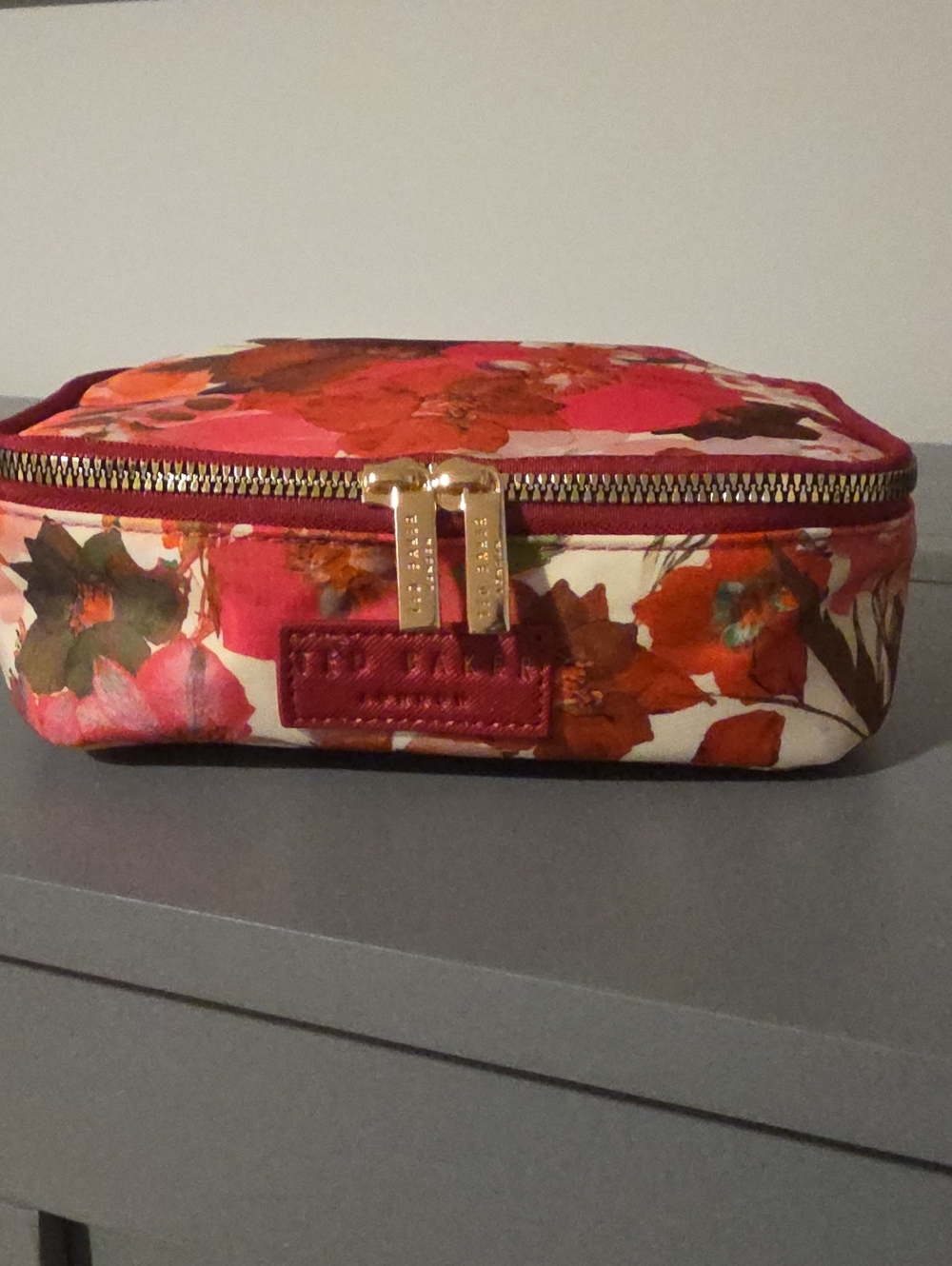 TED BAKER LONDON Floral Zip Cosmetic Case with Gold Tone Hardware